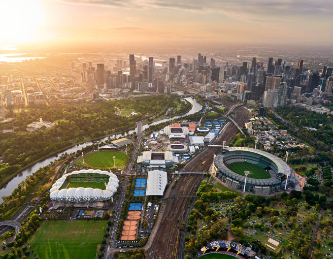 Aerial shot of Melbourne Park