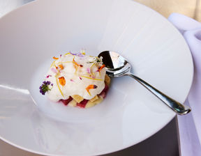 Close-up of a beautifully presented premium food dish