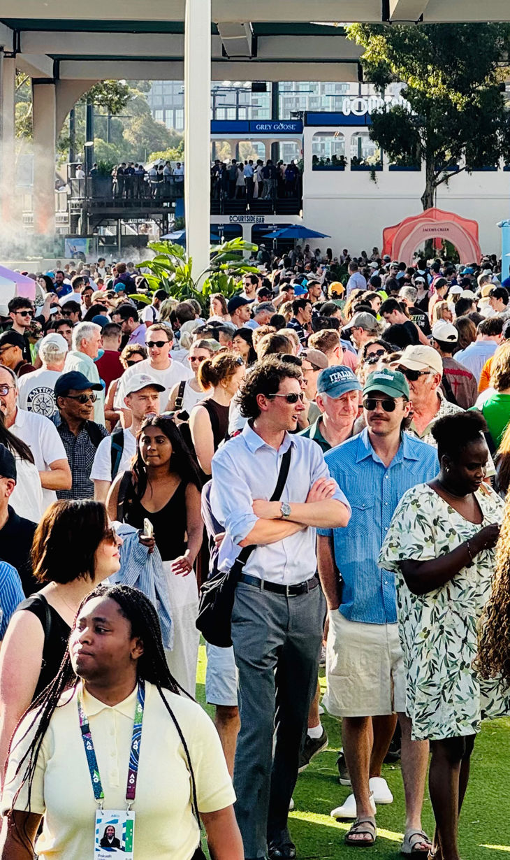 Crowds at Melbourne Park browsing food and drink offering