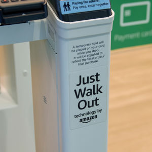 Close up of just walk out Amazon technology