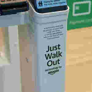 Close up of just walk out Amazon technology